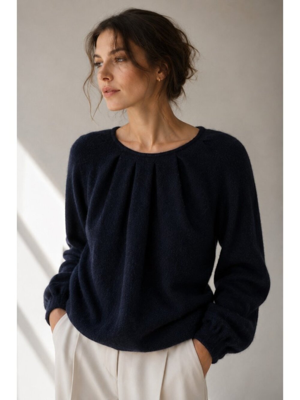 Massimo Dutti Women XS Black 100% Cashmere Pleated Neck Puff Sleeve Sweater